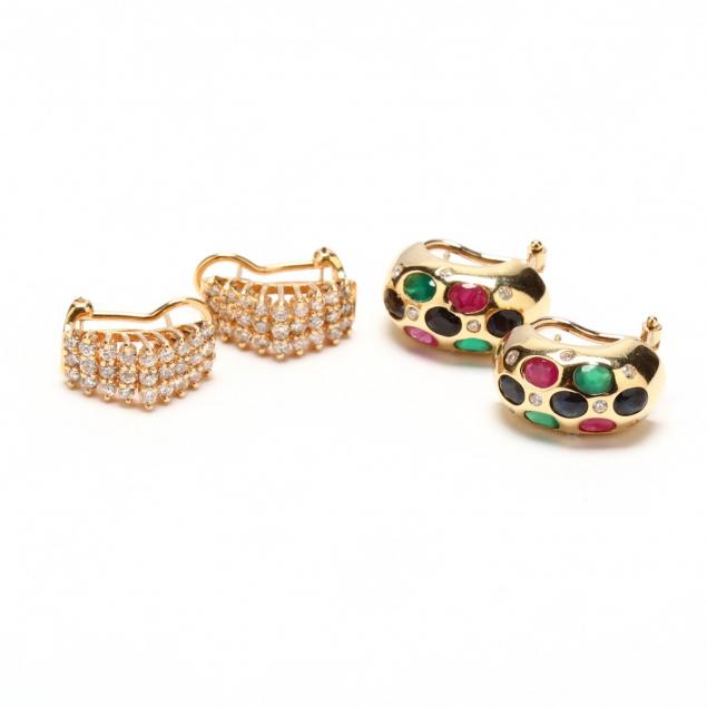 two-pairs-14kt-gem-set-earrings