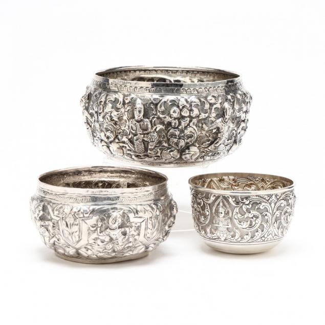 three-thai-silver-repousse-bowls