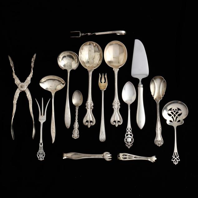 fifteen-assorted-sterling-silver-silverplate-flatware-pieces