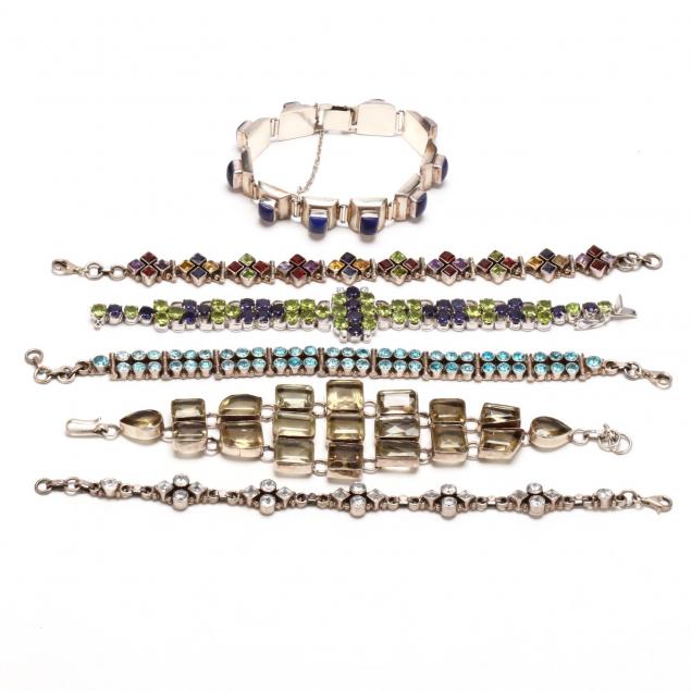 six-sterling-silver-gem-set-bracelets