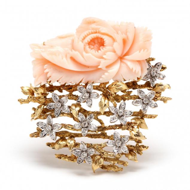 14kt-gold-coral-and-diamond-brooch