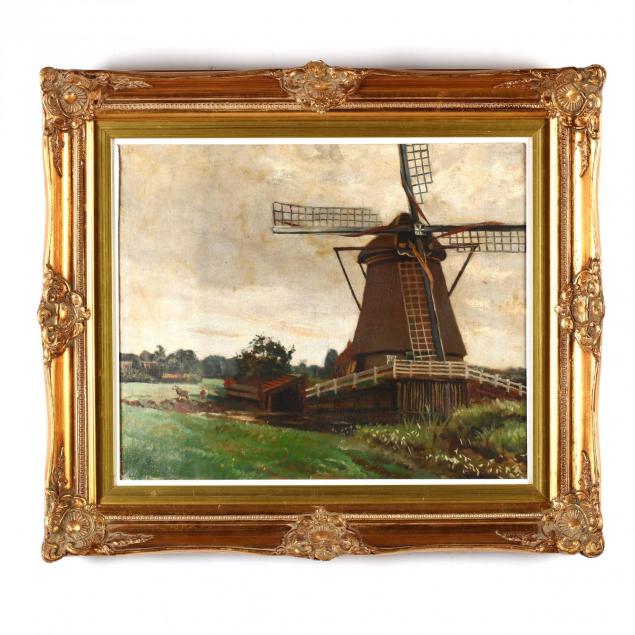 antique-continental-school-painting-of-a-windmill