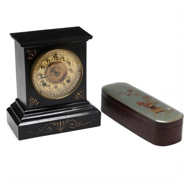 ansonia-clock-co-painted-and-gilt-mantle-clock-and-lacquered-box