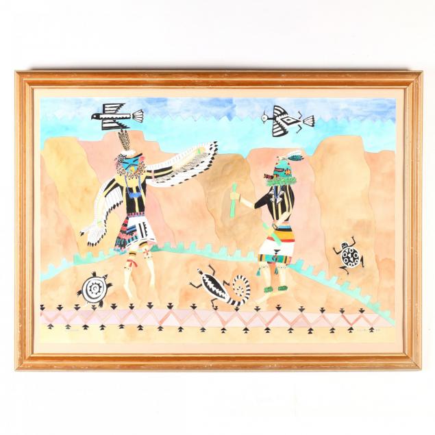 a-large-pueblo-work-on-paper-titled-i-kachinas-i