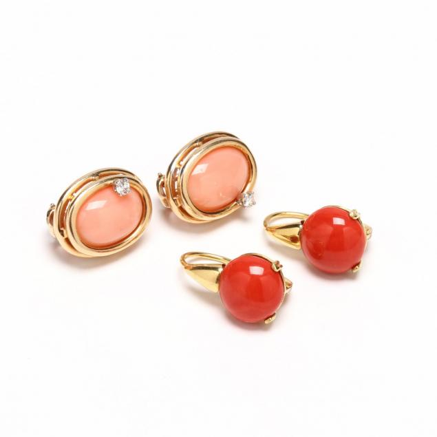 two-pairs-gold-and-coral-earrings