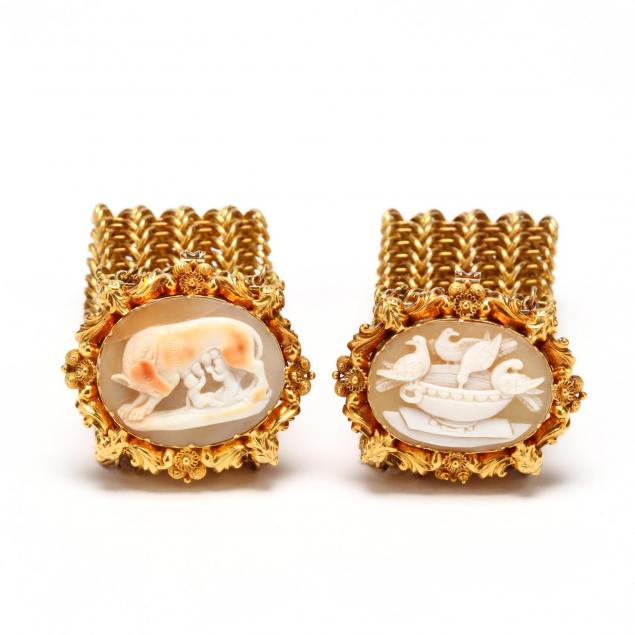 pair-of-antique-gold-filled-and-cameo-bracelets