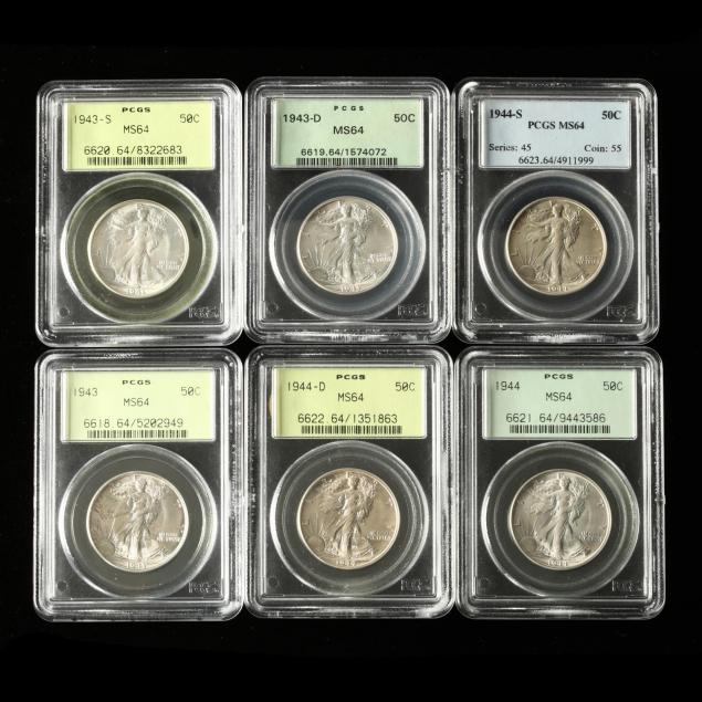 1943-and-1944-p-d-s-walking-liberty-half-dollars-all-pcgs-ms64