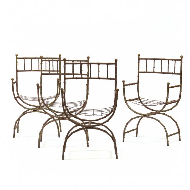 set-of-four-cast-aluminum-faux-bamboo-curule-form-chairs