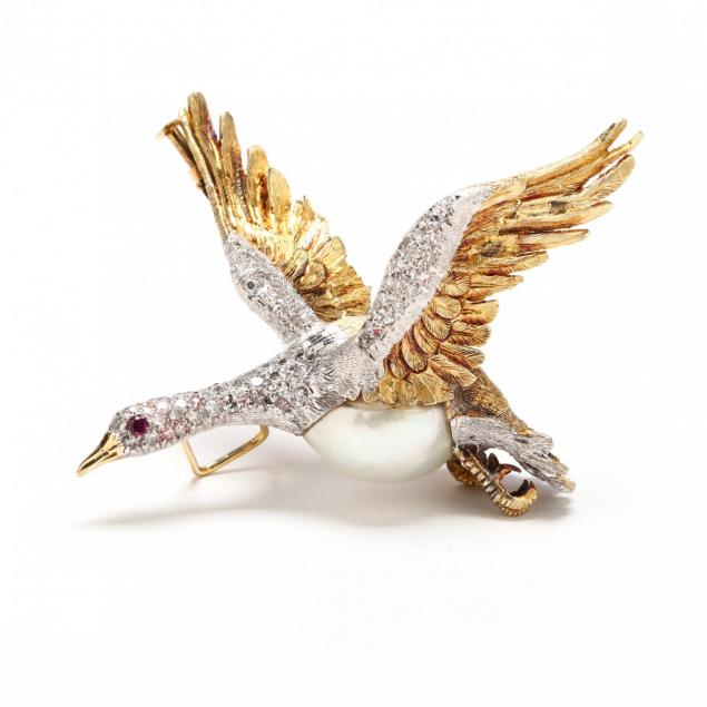 two-color-gold-pearl-and-gem-set-figural-brooch