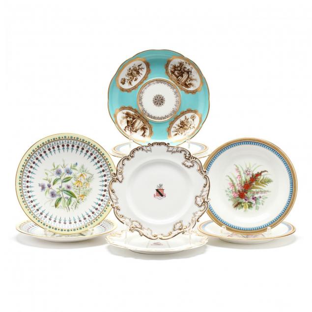 a-selection-of-nine-antique-porcelain-plates