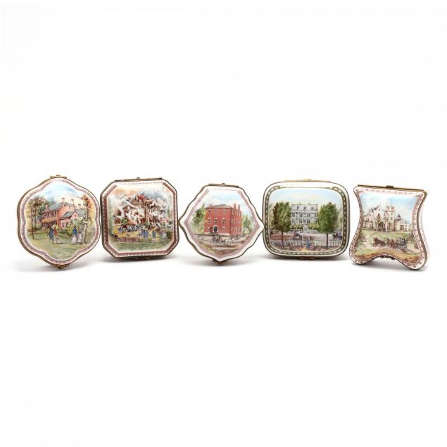 cased-set-of-national-trust-collection-of-fine-porcelain-boxes-and-25th-anniversary-bronze-medal