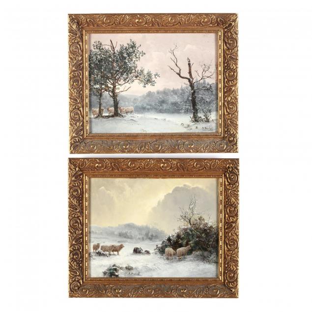 thomas-finchett-british-19th-20th-century-two-snowy-landscapes-with-sheep