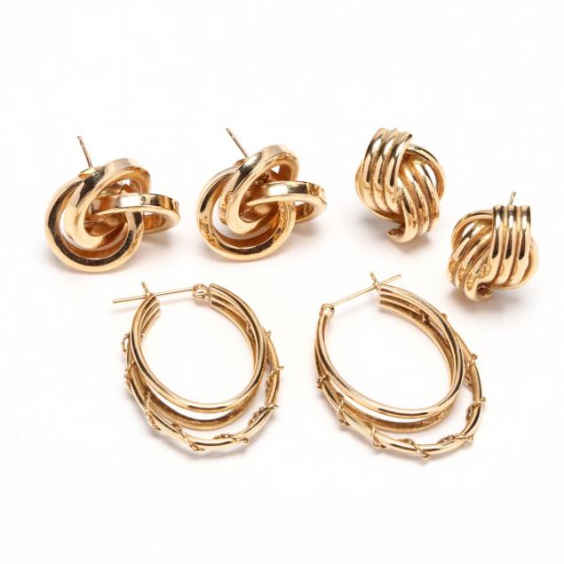 three-pairs-of-14kt-gold-earrings