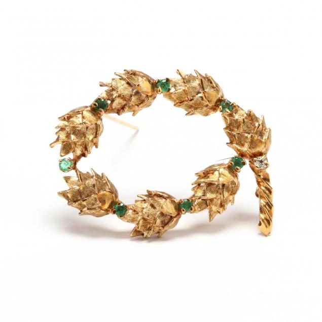 14kt-gold-emerald-and-diamond-brooch