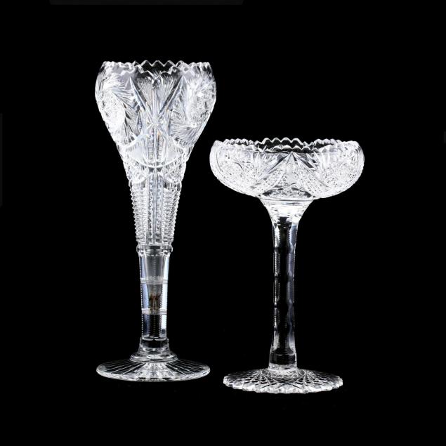 american-brilliant-period-cut-glass-trumpet-vase-and-pedestal-compote