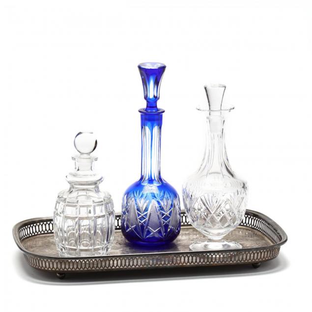 silverplate-gallery-tray-and-three-crystal-decanters