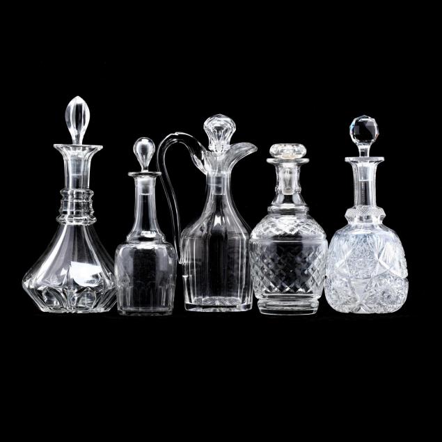 five-antique-cut-glass-decanters