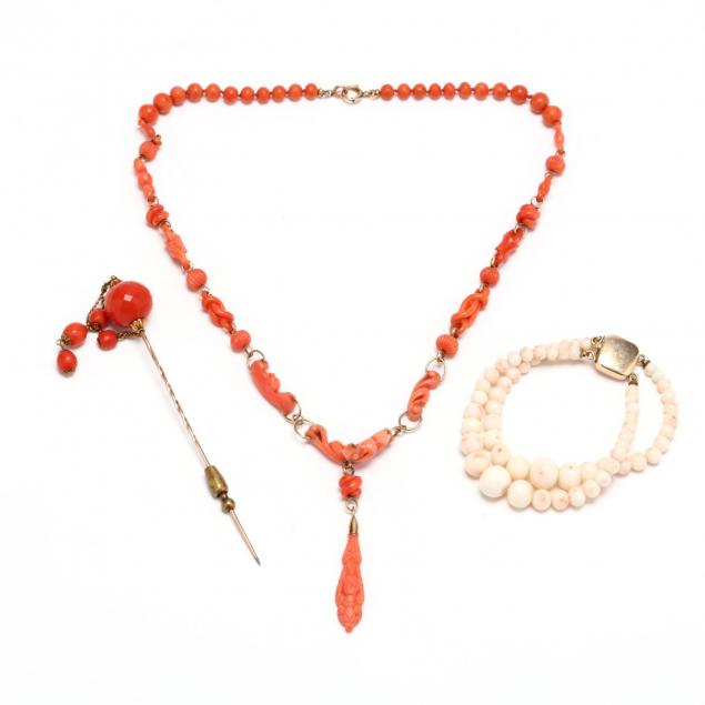 three-vintage-gold-filled-coral-jewelry-items