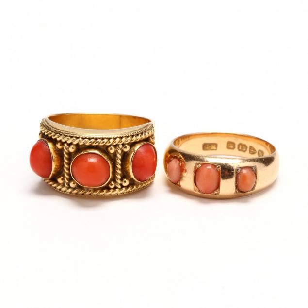 two-vintage-18kt-gold-and-coral-rings