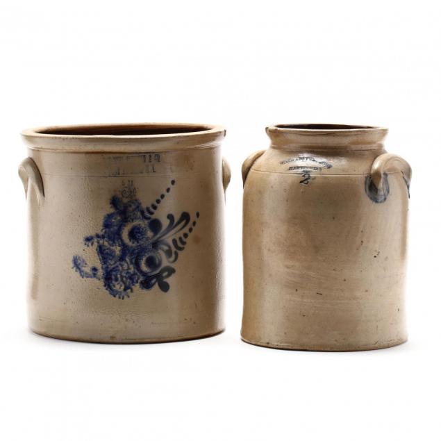 two-antique-cobalt-decorated-stoneware-crocks