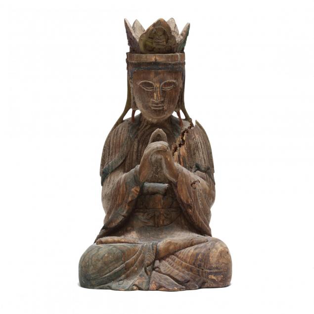a-chinese-seated-carved-wooden-bodhisattva