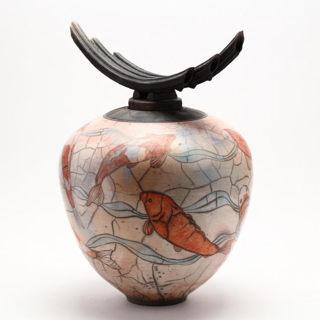 kate-and-will-jacobson-nc-large-koi-decorated-raku-pottery-vessel