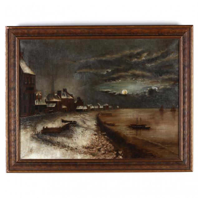 american-school-painting-of-a-moonlit-harbor-in-winter