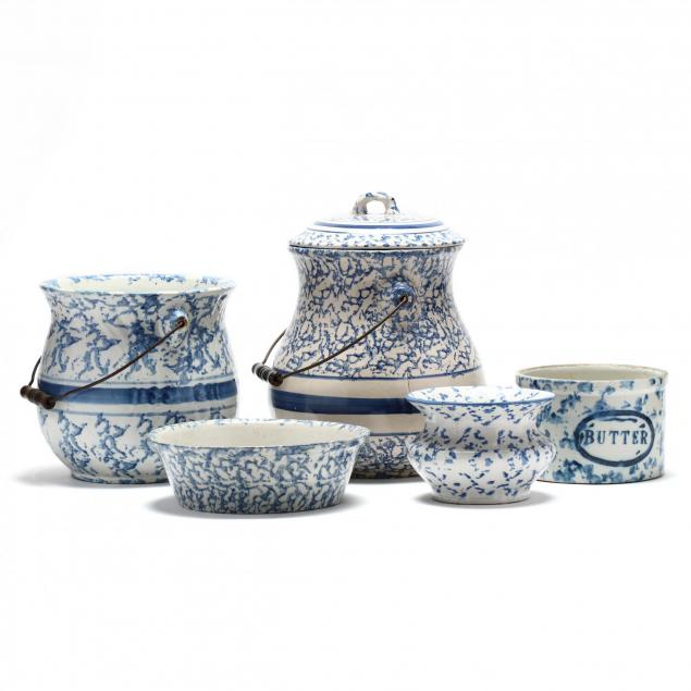 five-pieces-of-blue-and-white-spongeware