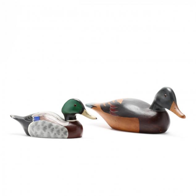 two-carved-and-painted-decorative-duck-decoys