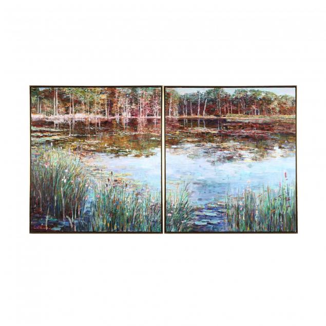 lau-chun-chinese-american-b-1942-pond-s-edge-diptych