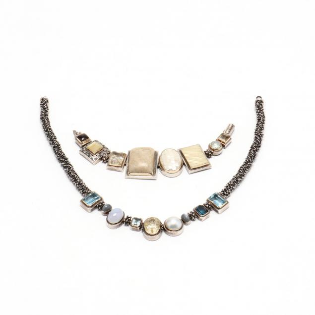 sterling-silver-gem-set-necklace-and-bracelet-michael-dawkins