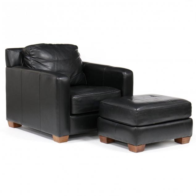 thomasville-black-leather-club-chair-and-ottoman