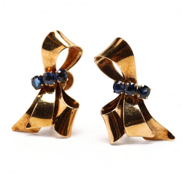 pair-of-retro-14kt-gold-and-sapphire-earrings