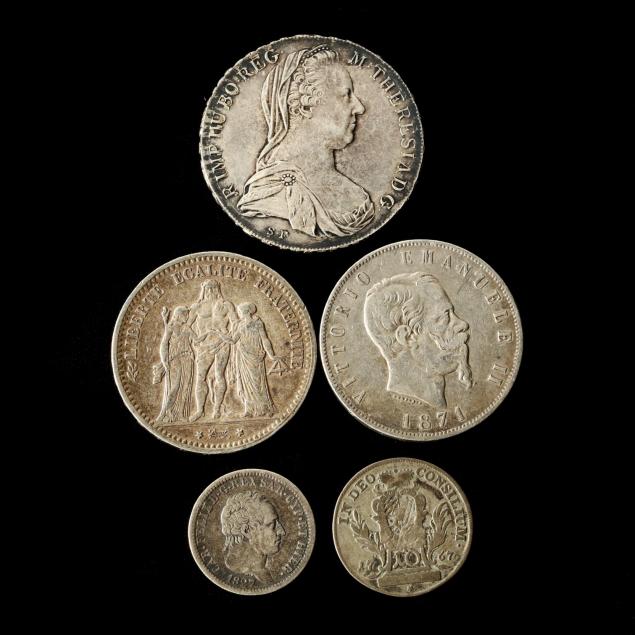 five-european-silver-coins-with-18th-and-19th-century-dates