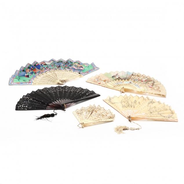 a-group-of-five-painted-and-embellished-fans