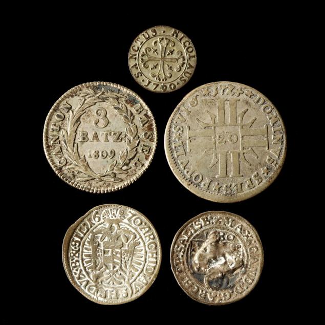 austria-and-swiss-cantons-five-silver-minors-late-17th-early-19th-century