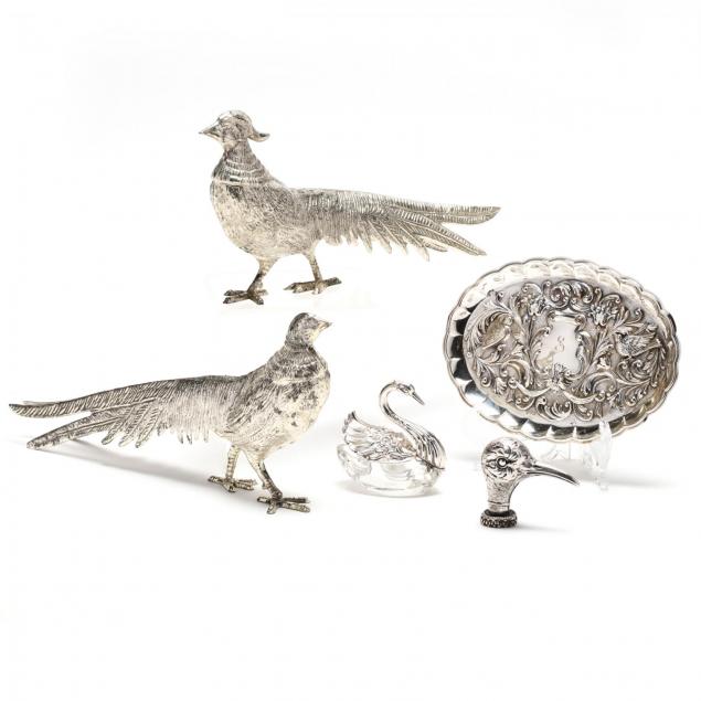 a-group-of-silver-table-ornaments-with-avian-motifs