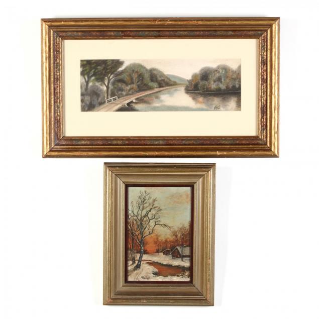 two-american-folk-art-landscape-paintings