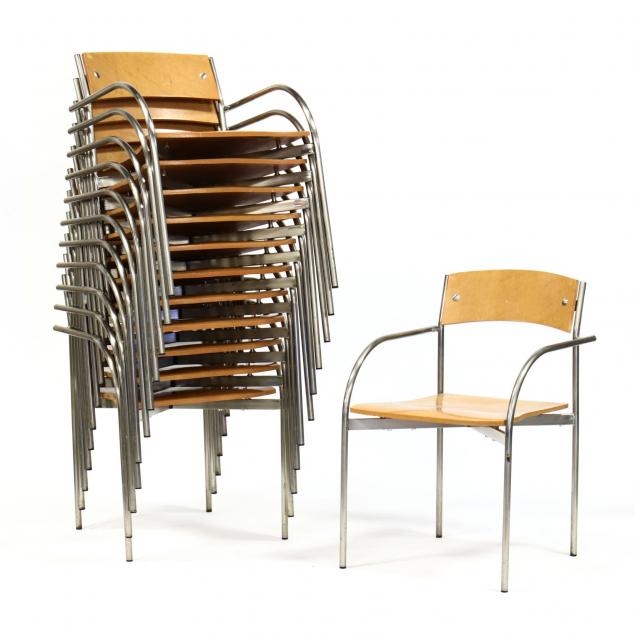 bernhardt-set-of-twelve-maple-and-steel-dining-chairs