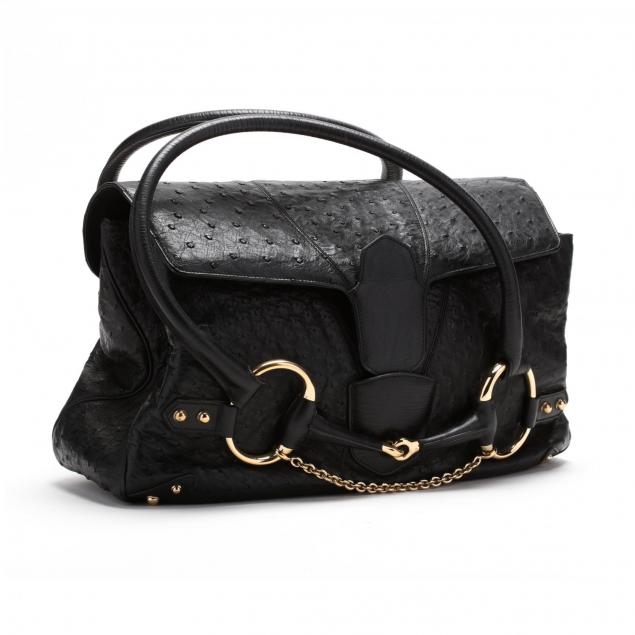 black-ostrich-leather-satchel-bag-gucci