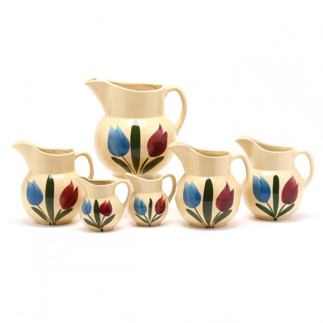group-of-watt-pottery-tulip-pattern