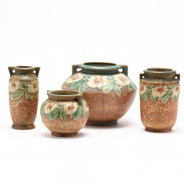 roseville-group-of-dahlrose-terracotta-pottery