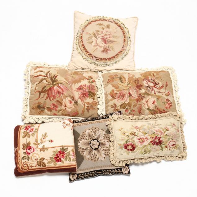 six-vintage-needlepoint-pillows