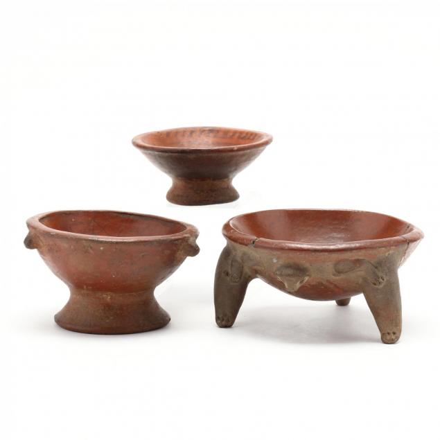three-pre-columbian-burnished-red-ware-bowls