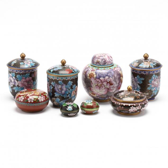 a-group-of-chinese-cloisonne-boxes-and-covered-jars