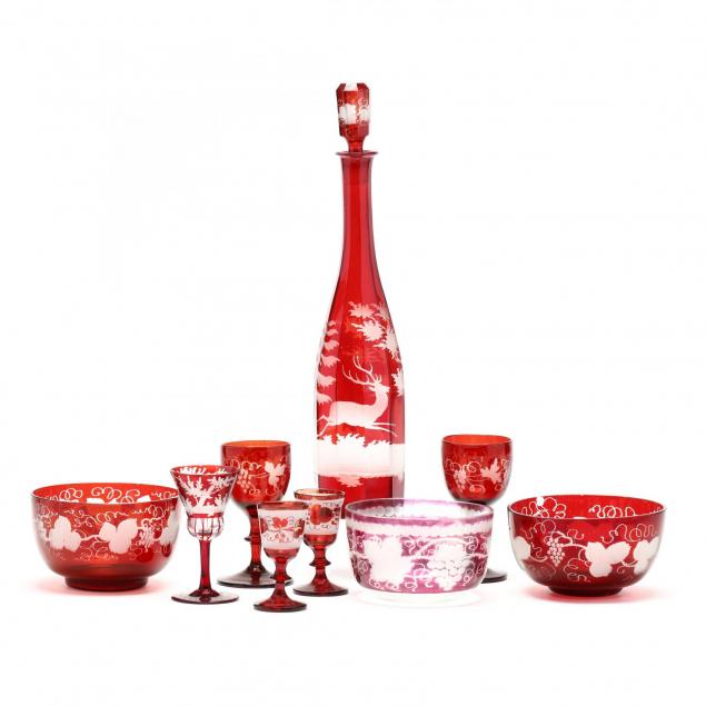 nine-pieces-of-ruby-bohemian-glass