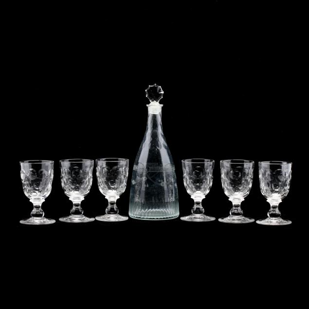 19th-century-cut-glass-decanter-and-stems