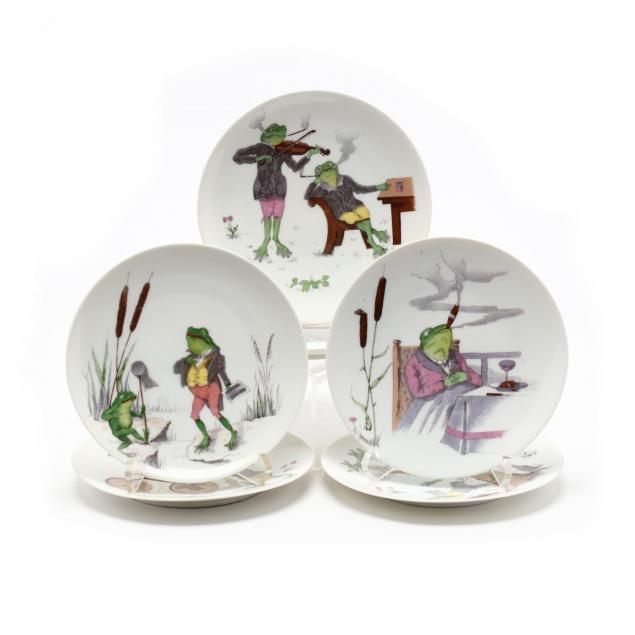 six-whimsical-cabinet-plates-decorated-with-frogs