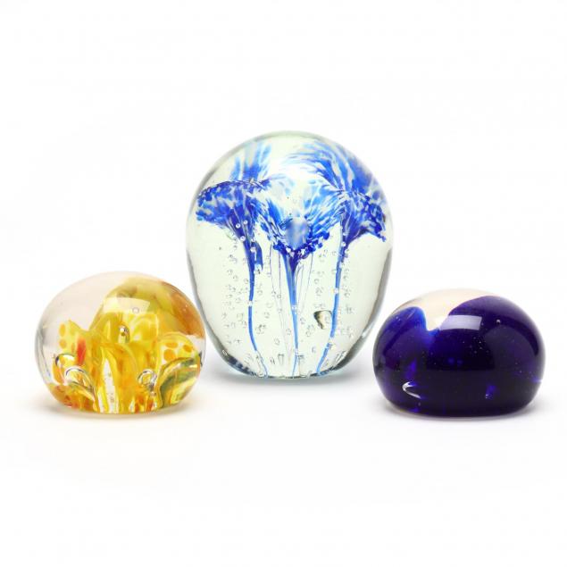 three-wpa-art-glass-paperweights