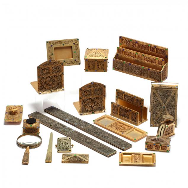 tiffany-studios-assembled-19-piece-desk-set-ninth-century-pattern
